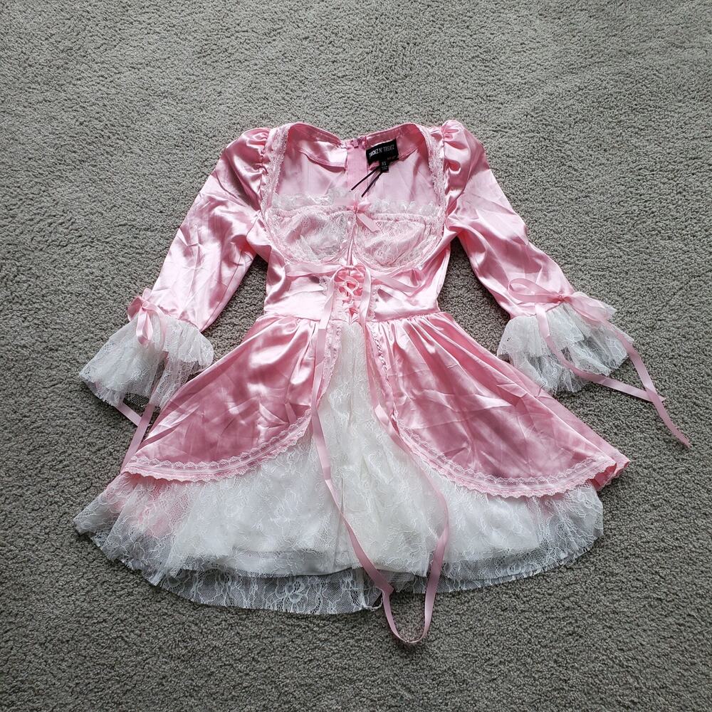 Pink Satin Mini Dress with Lace Trim